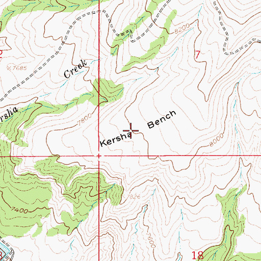 Topographic Map of Kersha Bench, UT