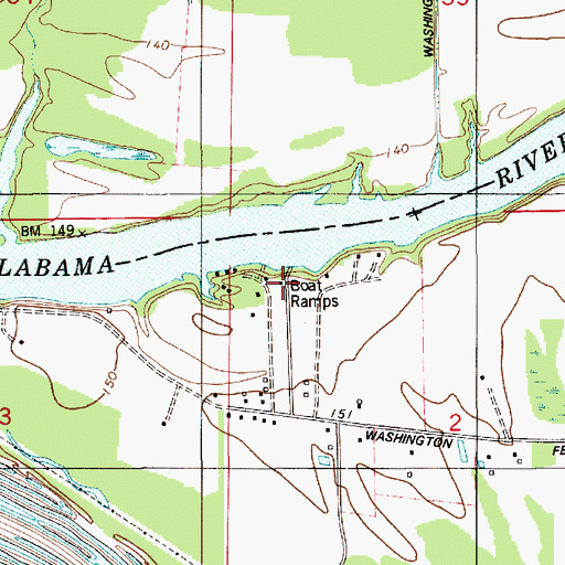 Topographic Map of Washington Ferry Marina, AL