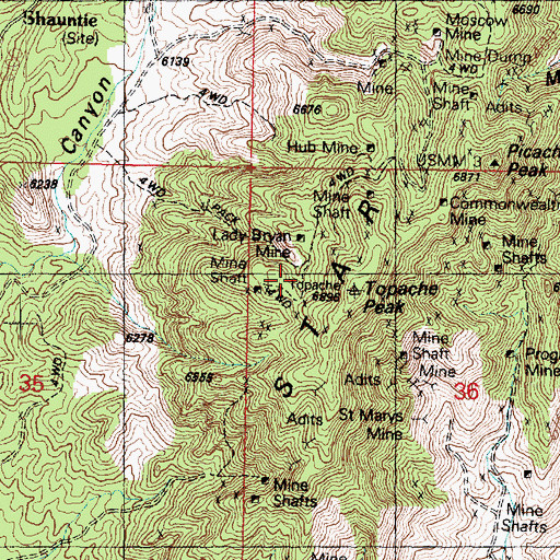 Topographic Map of Lady Bryan Mine, UT