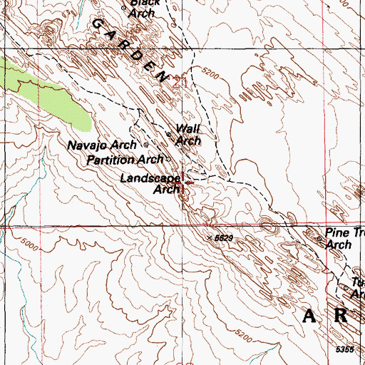 Topographic Map of Landscape Arch, UT