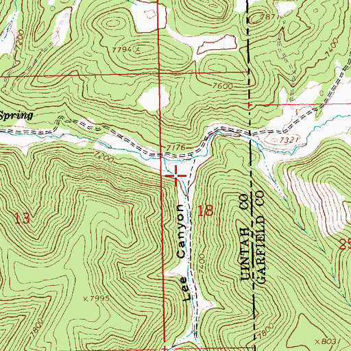 Topographic Map of Lee Canyon, UT