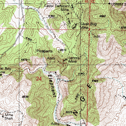 Topographic Map of Leonora Mine, UT