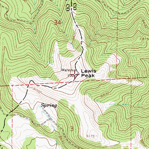 Topographic Map of Lewis Peak, UT