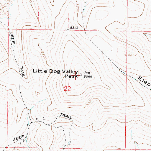 Topographic Map of Little Dog Valley Peak, UT