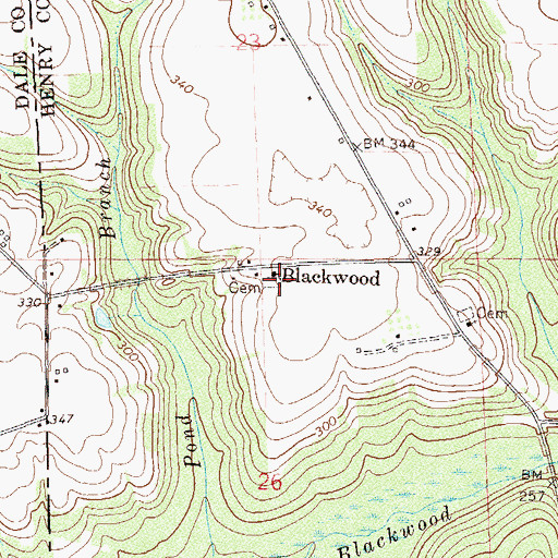 Topographic Map of Blackwoods Cemetery, AL