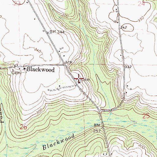 Topographic Map of Blackwoods Cemetery, AL