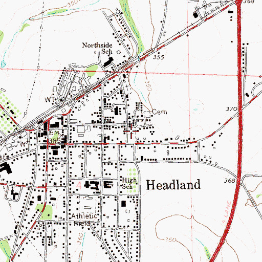 Topographic Map of East Side Cemetery, AL