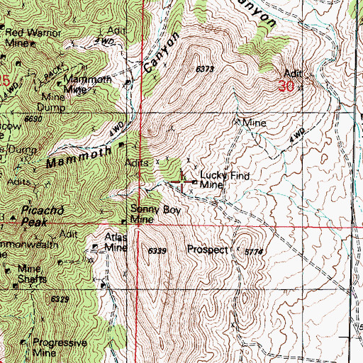 Topographic Map of Lucky Find Mine, UT