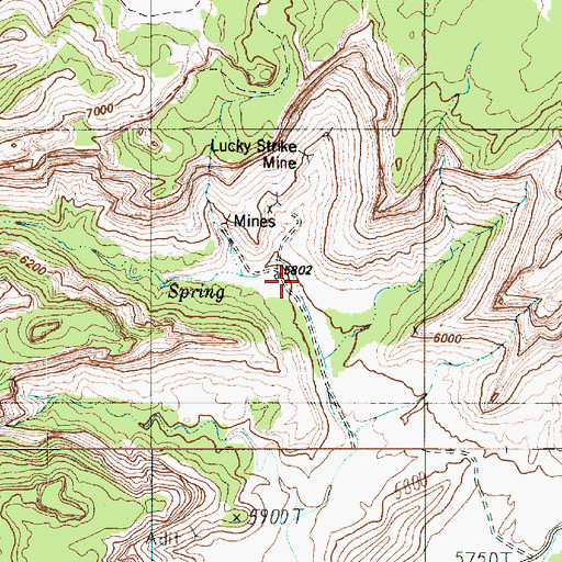 Topographic Map of Lucky Strike Mine, UT
