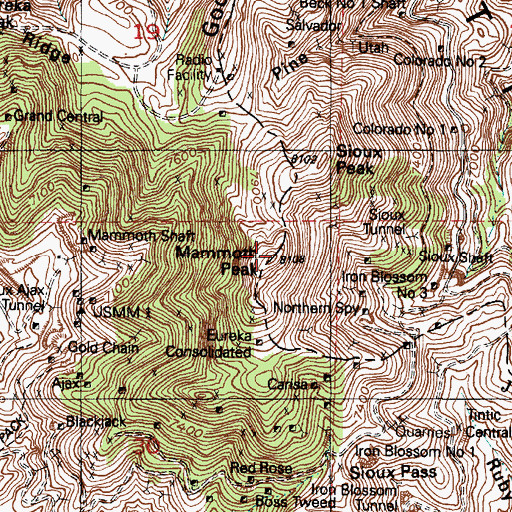Topographic Map of Mammoth Peak, UT