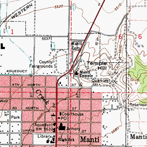 Topographic Map of Manti Temple, UT