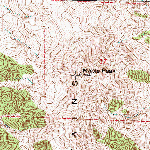 Topographic Map of Maple Peak, UT