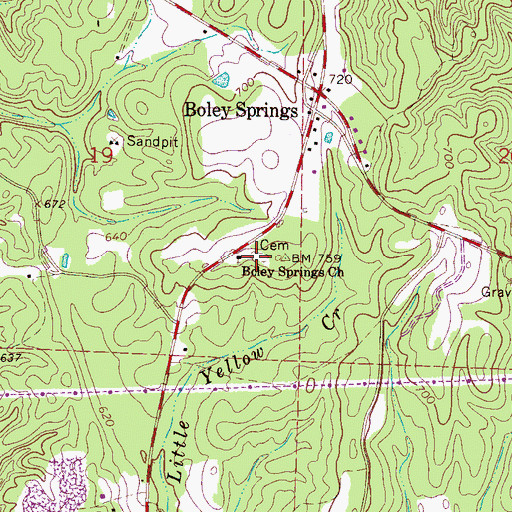 Topographic Map of Boley Springs Cemetery, AL