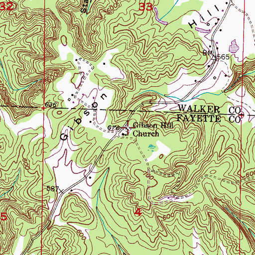 Topographic Map of Gibson Hill Cemetery, AL