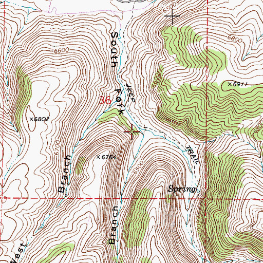 Topographic Map of Middle Branch South Fork South Eden Canyon, UT