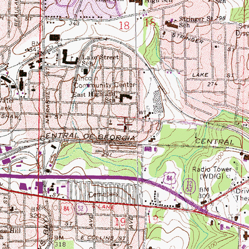Topographic Map of Adams Street Baptist Church, AL