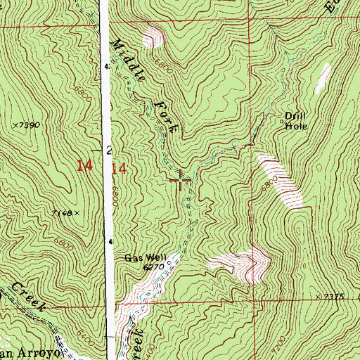 Topographic Map of Middle Fork Bitter Creek, UT