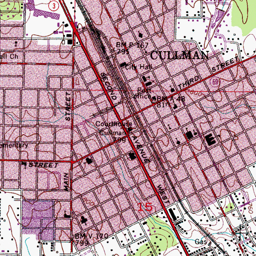 Topographic Map of Cullman County Courthouse, AL