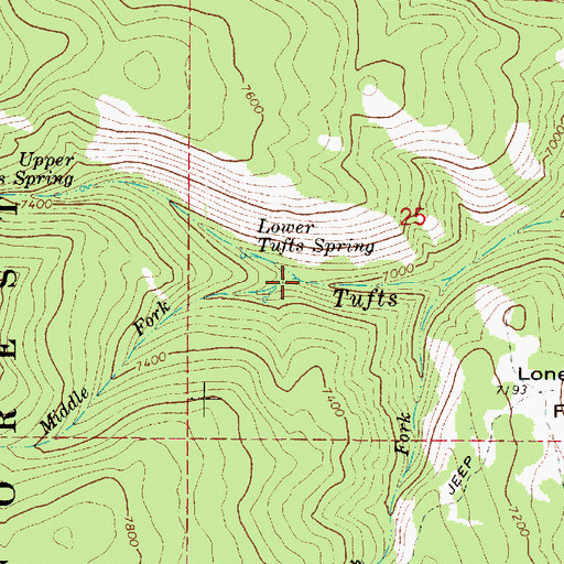 Topographic Map of Middle Fork Tufts Creek, UT