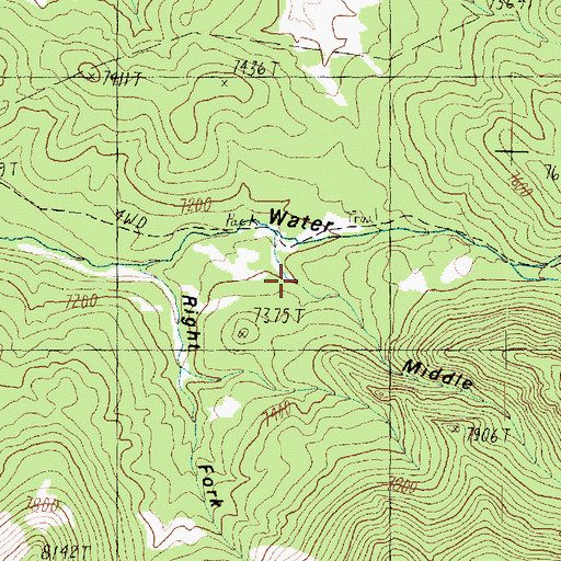 Topographic Map of Middle Fork Water Canyon, UT