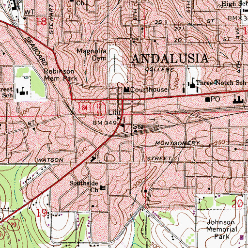 Topographic Map of Central Church of Christ, AL