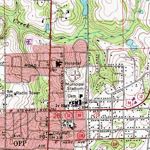 Topographic Map of Channell-Lee Stadium, AL
