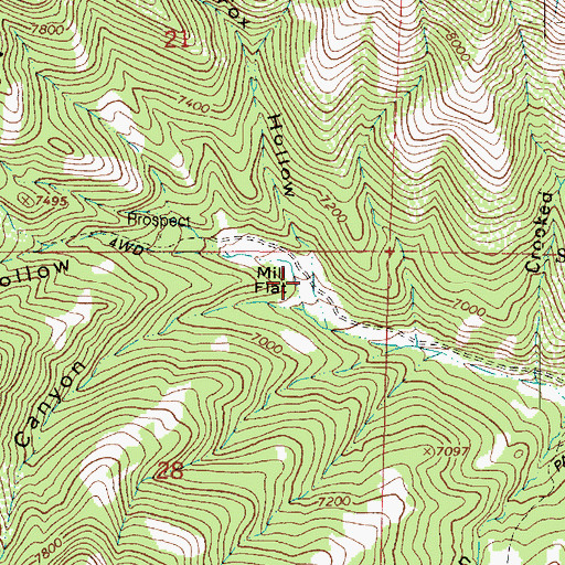 Topographic Map of Mill Flat, UT