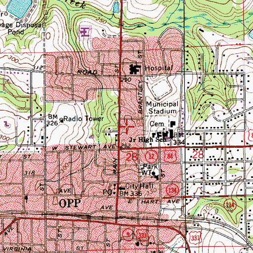 Topographic Map of Delta Plaza Shopping Center, AL