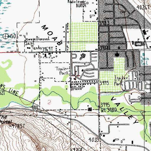 Topographic Map of Moab Valley, UT
