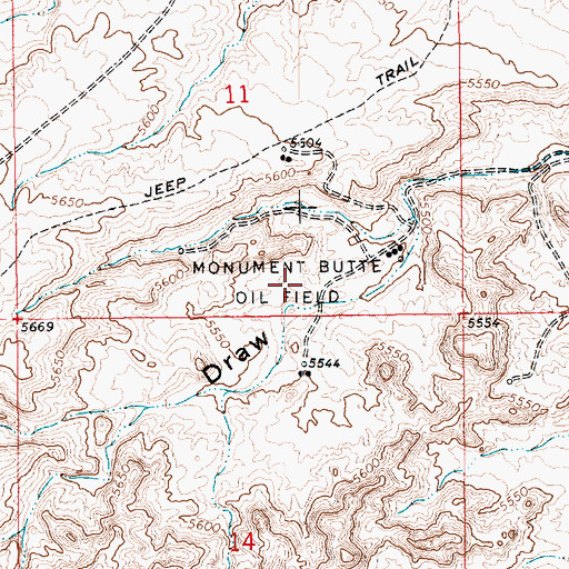 Topographic Map of Monument Butte Oil Field, UT