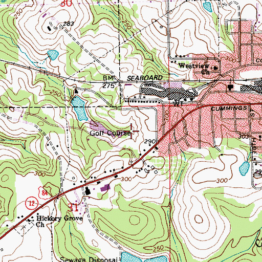 Topographic Map of Opp Country Club, AL