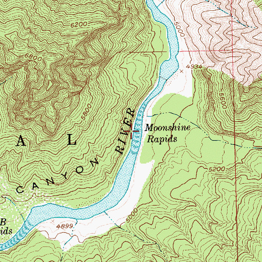 Topographic Map of Moonshine Rapids, UT