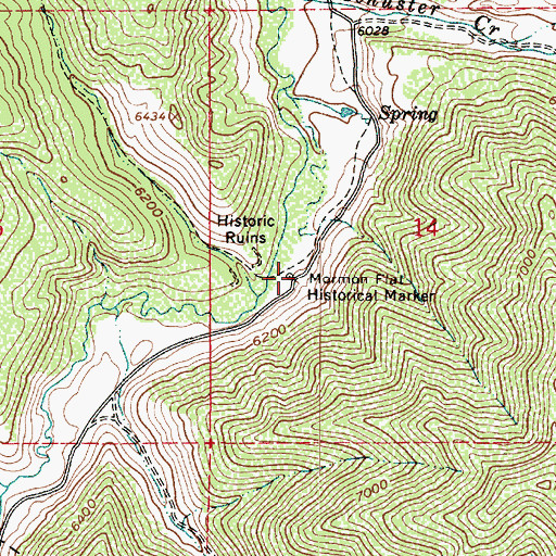 Topographic Map of Mormon Flat Historical Marker, UT