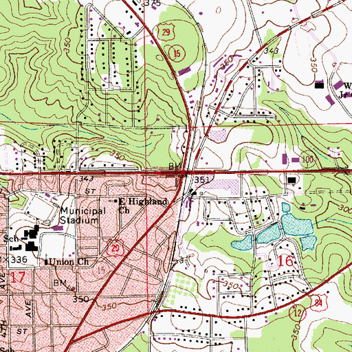 Topographic Map of Three Notch Shopping Center, AL