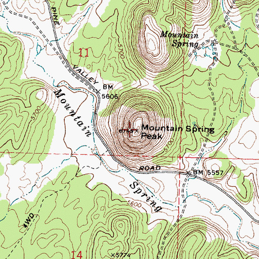 Topographic Map of Mountain Spring Peak, UT