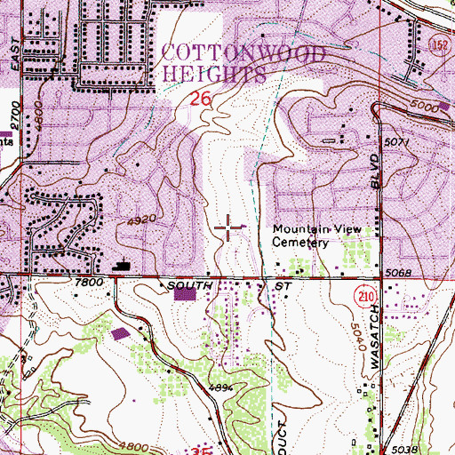 Topographic Map of Mountain View Memorial Estates, UT