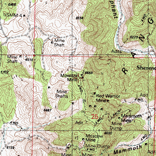 Topographic Map of Mowitza Mine, UT