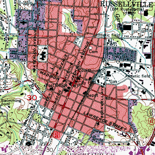Topographic Map of Franklin County Courthouse, AL