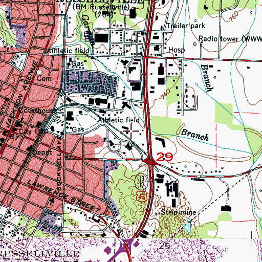 Topographic Map of Humana Hospital Russellville, AL