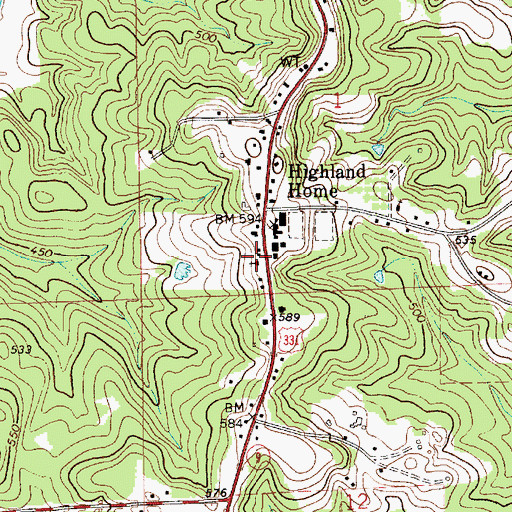 Topographic Map of Highland Home Church of Christ, AL