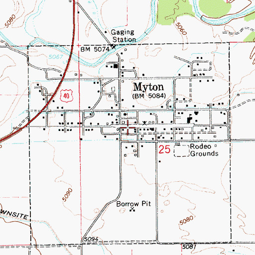 Topographic Map of Myton, UT