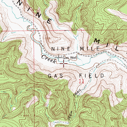 Topographic Map of Nine Mile Gas Field, UT