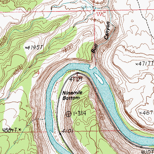 Topographic Map of Ninemile Bottom, UT