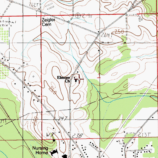 Topographic Map of Elmore Church, AL