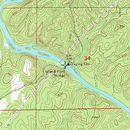Topographic Map of Island Ford, AL