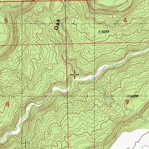 Topographic Map of Oak Creek Canyon, UT