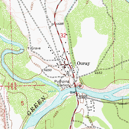 Topographic Map of Ouray, UT