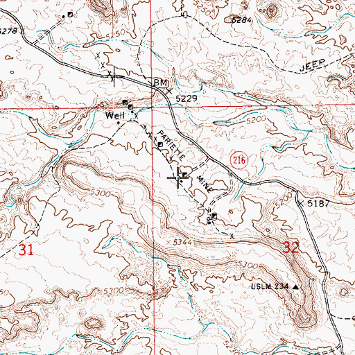 Topographic Map of Pariette Mine, UT