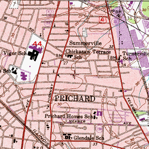 Topographic Map of Antioch Baptist Church, AL