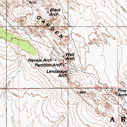 Topographic Map of Partition Arch, UT
